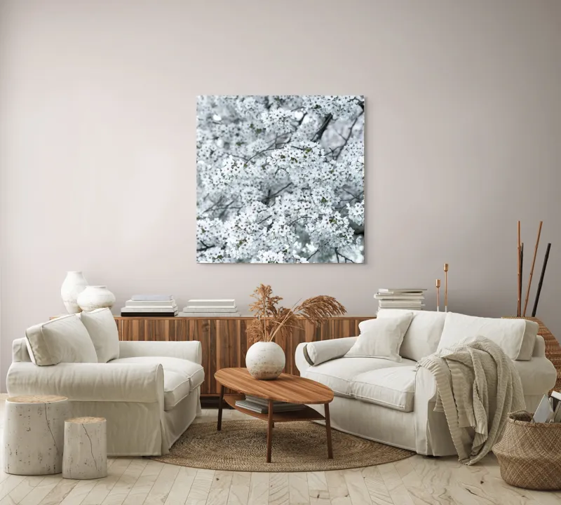 Tablou Canvas, "Primăvara în floare albăstruie", Flori, Albe, Delicate, Primăvară, Abundență, Frumusețe, Naturalețe, Puritate, Prospețime, Vitalitate, 100 x 100 cm – poza 3