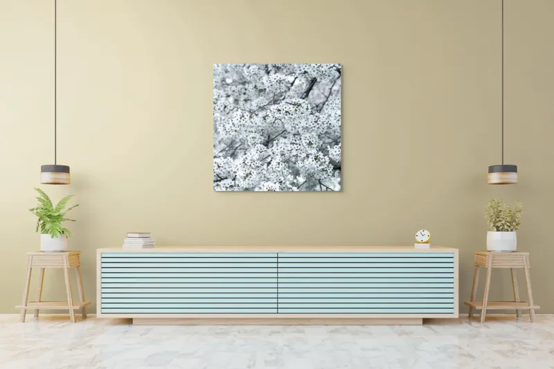 Tablou Canvas, "Primăvara în floare albăstruie", Flori, Albe, Delicate, Primăvară, Abundență, Frumusețe, Naturalețe, Puritate, Prospețime, Vitalitate, 100 x 100 cm – poza 5