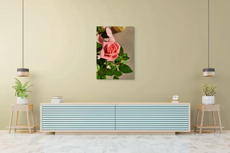 Tablou Canvas, "Trandafirul culorilor delicate ale iubirii", Frumusețe, Delicatețe, Roz, Petale, Frunză, Natură, Prospețime, Grădină, Eleganță, Simplitate, 70 x 100 cm – poza 5