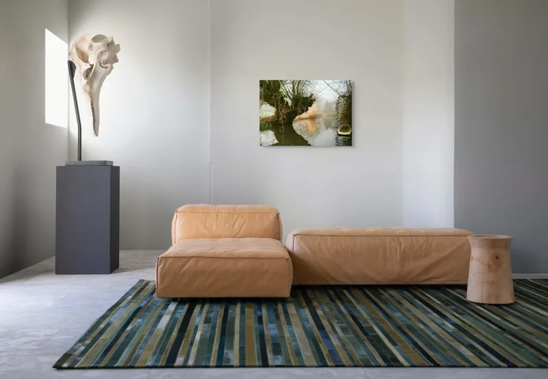 Tablou Canvas, "Apele liniștite ale dimineții de toamnă", Arbore, Reflectare, Barcă, Apă, Ceață, Natură, Râu, Vegetație, Liniște, Peisaj., 70 x 50 cm – poza 8