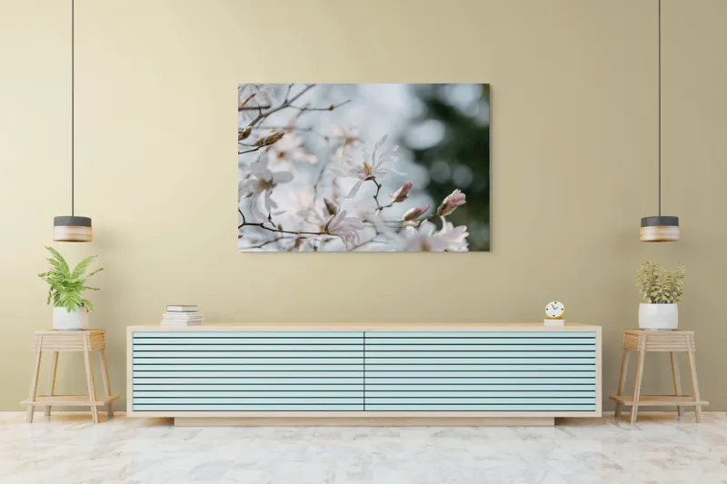 Tablou Canvas, "Flori albe sub cer senin", Delicatețe, Floare, Primăvară, Muguri, Natură, Renaștere, Frumusețe, Harmony, Luminozitate, Calmitate, 150 x 100 cm – poza 6