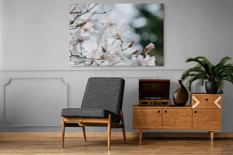 Tablou Canvas, "Flori albe sub cer senin", Delicatețe, Floare, Primăvară, Muguri, Natură, Renaștere, Frumusețe, Harmony, Luminozitate, Calmitate, 150 x 100 cm – poza 8