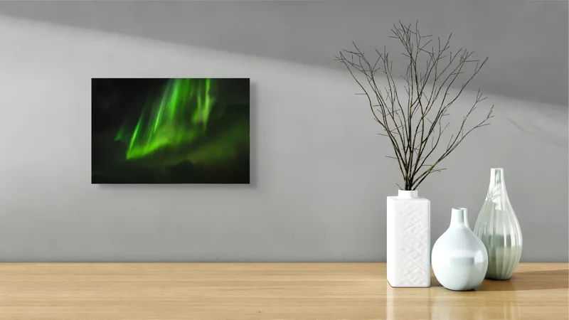 Tablou Canvas, "Lumini verzi în noaptea polară", Lumină, Verde, Cer, Noapte, Mister, Natură, Dans, Frumusețe, Ceresc, Vise, 39 x 26 cm – poza 8