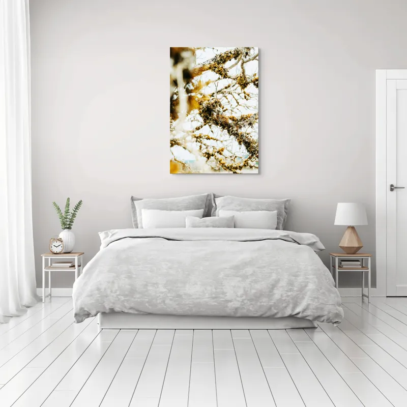Tablou Canvas, "Crengile acoperite de mușchi toamna", Frunziș, Încâlcit, Texturi, Mușchi, Ramuri, Deschis, Natural, Complex, Organic, Pământiu, 70 x 100 cm – poza 3