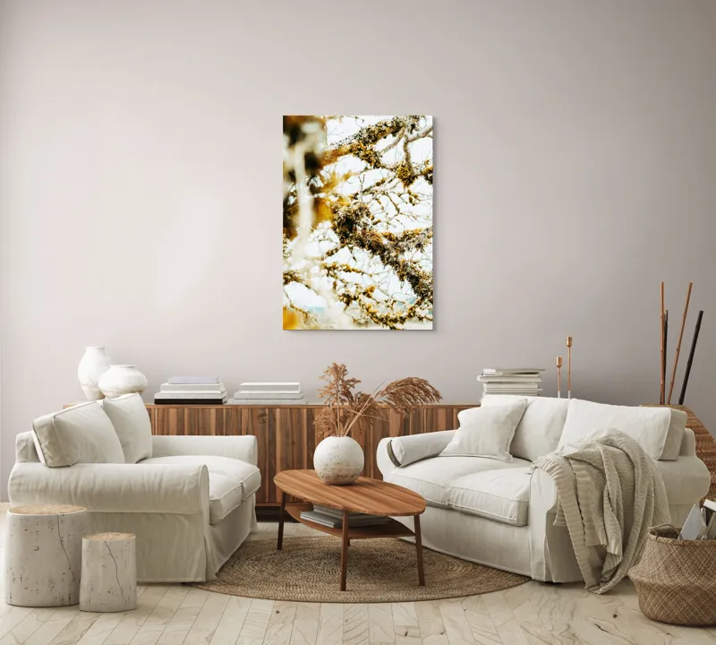 Tablou Canvas, "Crengile acoperite de mușchi toamna", Frunziș, Încâlcit, Texturi, Mușchi, Ramuri, Deschis, Natural, Complex, Organic, Pământiu, 70 x 100 cm – poza 4