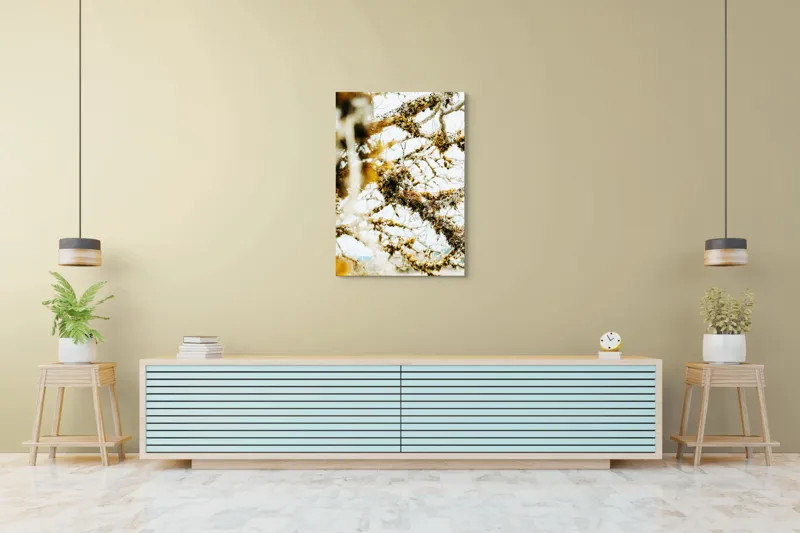 Tablou Canvas, "Crengile acoperite de mușchi toamna", Frunziș, Încâlcit, Texturi, Mușchi, Ramuri, Deschis, Natural, Complex, Organic, Pământiu, 70 x 100 cm – poza 5