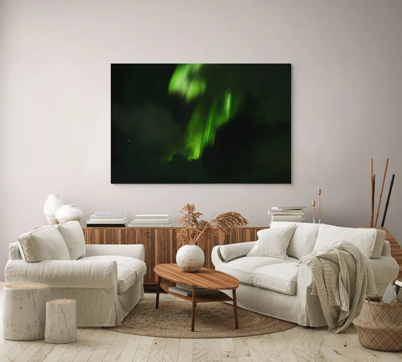 Tablou Canvas, "Văluri de lumină în dans ceresc", Aurora, Verde, Cer, Noapte, Mister, Magie, Lumină, Fenomen, Natură, Splendoare, 150 x 100 cm – poza 3