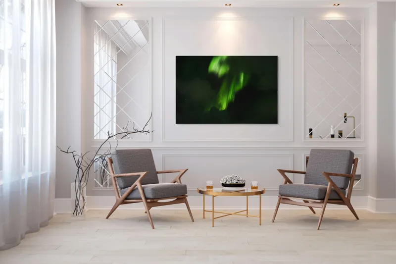 Tablou Canvas, "Văluri de lumină în dans ceresc", Aurora, Verde, Cer, Noapte, Mister, Magie, Lumină, Fenomen, Natură, Splendoare, 150 x 100 cm – poza 7