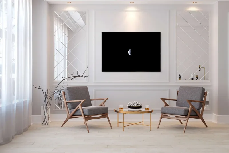 Tablou Canvas, "Misterul jumătății de lună în noapte", Mister, Taină, Lumină, Umbre, Pământ, Liniște, Ceață, Infinit, Răceală, Cer, Solitudine, Infinit., 150 x 100 cm – poza 7