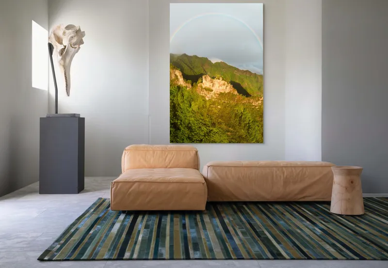 Tablou Canvas, "Curcubeu peste stâncile înverzite", Curcubeu, Munți, Vegetație, Nori, Peisaj, Verdeață, Frumusețe, Natural., 100 x 150 cm – poza 7