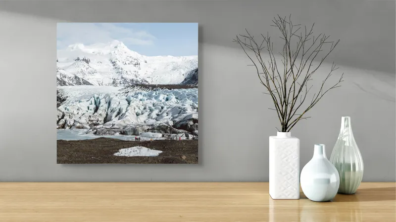 Tablou Canvas, "Peisaj înghețat sub cer albastru", Glaciar, Munți, Gheață, Peisaj, Natură, Cer, Aventură, Înghețat, Magnific, Liniște, 50 x 50 cm – poza 3