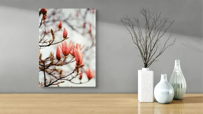 Tablou Canvas, "Muguri de magnolie în lumină blândă", Flori, Roz, Ramuri, Primavara, Boboci, Natura, Fragilitate, Lumina, Frumusete, Delicatete, 39 x 54 cm – poza 4