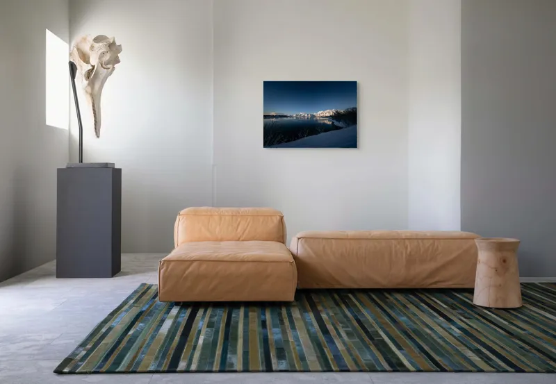 Tablou Canvas, "Întâlnirea iernii cu munții înzăpeziți", Munte, Zăpadă, Reflecție, Lumină, Cer, Apus, Apă, Tăcere, Frig, Natură, 70 x 50 cm – poza 8