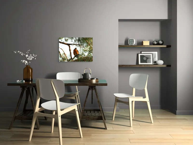 Tablou Canvas, "Păsărea contemplativă printre ramuri verzi", Pasăre, Crengi, Frunziș, Soare, Cer, Verde, Natură, Odihnă, 70 x 50 cm – poza 5