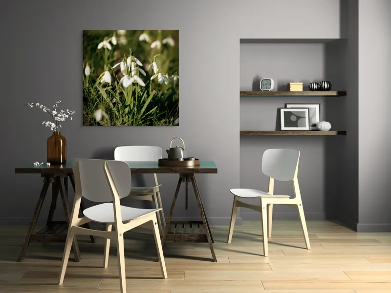 Tablou Canvas, "Vestitorii primăverii în lumina blândă", Flori, Gingășie, Primăvară, Alb, Natură, Verde, Delicatețe, Prospețime, Pădure, Răcoare, 100 x 100 cm – poza 6
