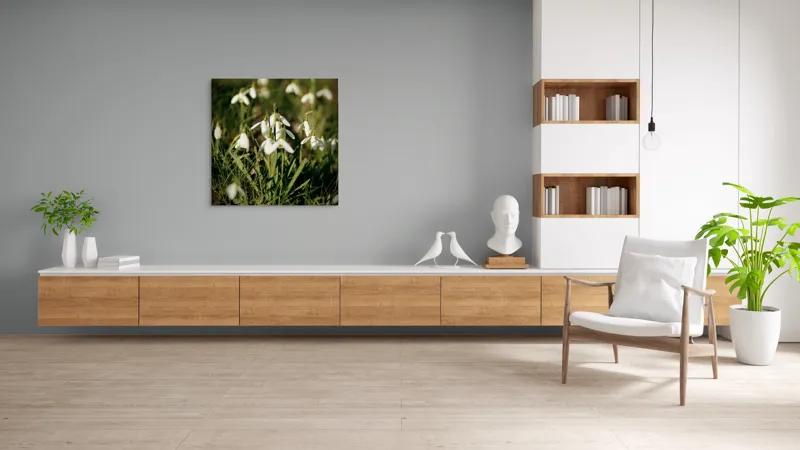Tablou Canvas, "Vestitorii primăverii în lumina blândă", Flori, Gingășie, Primăvară, Alb, Natură, Verde, Delicatețe, Prospețime, Pădure, Răcoare, 100 x 100 cm – poza 8