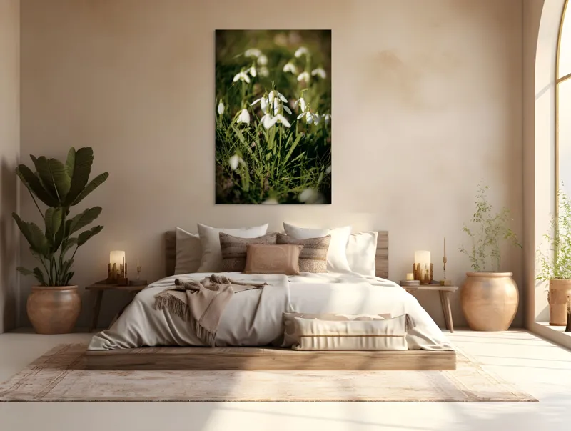 Tablou Canvas, "Vestitorii primăverii în lumina blândă", Flori, Gingășie, Primăvară, Alb, Natură, Verde, Delicatețe, Prospețime, Pădure, Răcoare, 100 x 150 cm – poza 3