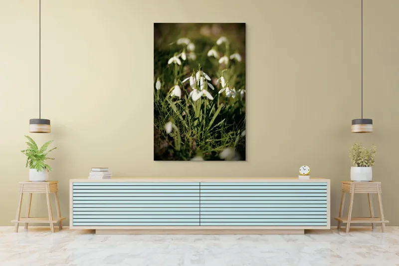 Tablou Canvas, "Vestitorii primăverii în lumina blândă", Flori, Gingășie, Primăvară, Alb, Natură, Verde, Delicatețe, Prospețime, Pădure, Răcoare, 100 x 150 cm – poza 4