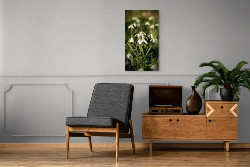 Tablou Canvas, "Vestitorii primăverii în lumina blândă", Flori, Gingășie, Primăvară, Alb, Natură, Verde, Delicatețe, Prospețime, Pădure, Răcoare, 50 x 90 cm – poza 8