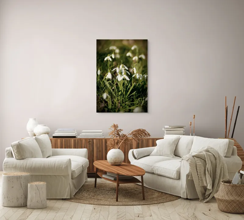 Tablou Canvas, "Vestitorii primăverii în lumina blândă", Flori, Gingășie, Primăvară, Alb, Natură, Verde, Delicatețe, Prospețime, Pădure, Răcoare, 70 x 100 cm – poza 4