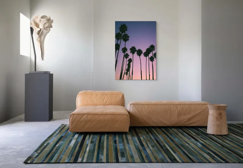 Tablou Canvas, "Apus cu palmieri sub cer radiant", Palmieri, Apus, Cer, Siluete, Violete, Tufele, Tropical, Calatorie, Peisaj, Relaxare, 70 x 100 cm – poza 7