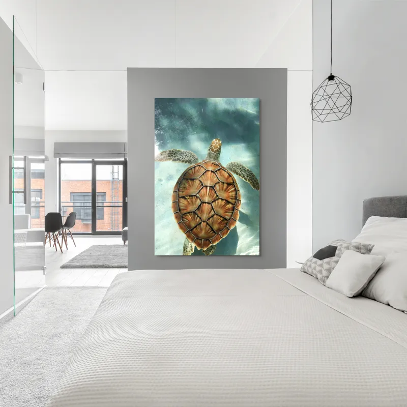 Tablou Canvas, "Broasca țestoasă înotând grațios în apă", Broască, Țestoasă, Apă, Claritate, Reflexie, Culoare, Natură, Serenitate, 100 x 150 cm – poza 5