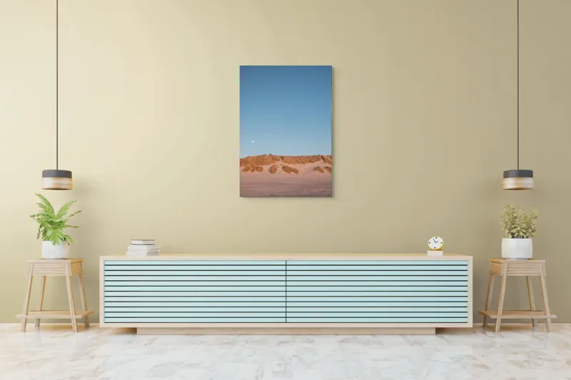 Tablou Canvas, "Dune de nisip sub clar de lună", Lună, Dune, Cer, Nisip, Orizont, Vegetație, Apus, Tranquilitate, 70 x 100 cm – poza 5