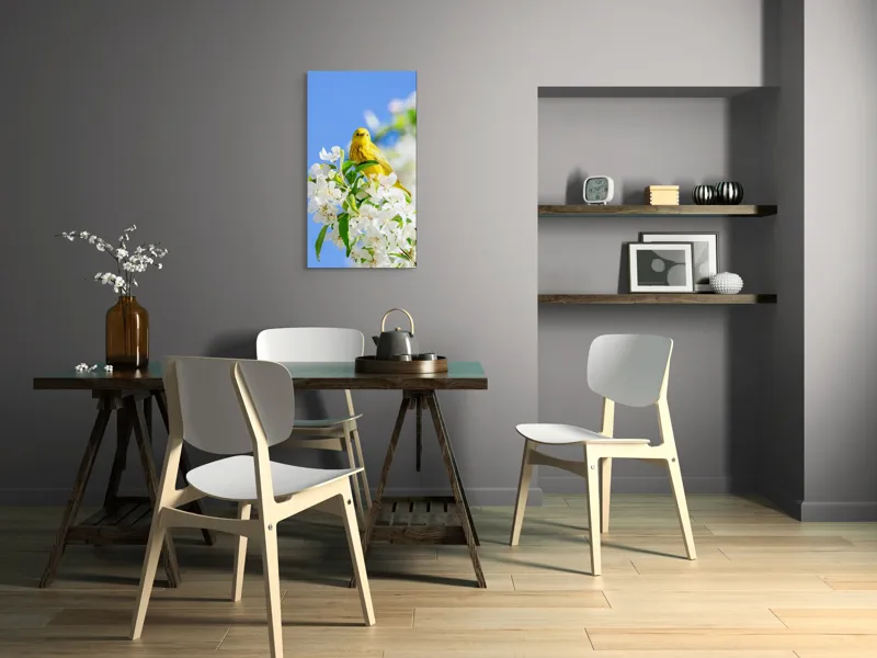 Tablou Canvas, "Veselie în livada înflorită", Galben, Delicat, Ramură, Flori, Cer, Albastru, Natură, Primăvară., 50 x 90 cm – poza 4