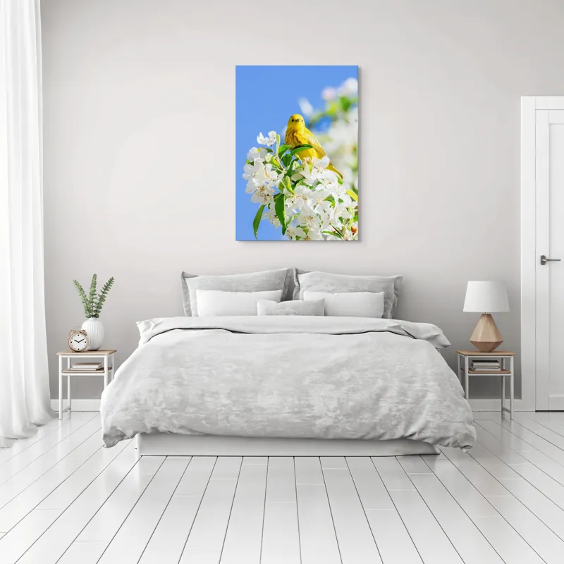 Tablou Canvas, "Veselie în livada înflorită", Galben, Delicat, Ramură, Flori, Cer, Albastru, Natură, Primăvară., 70 x 100 cm – poza 3