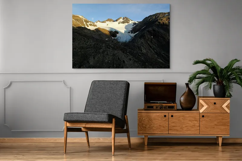 Tablou Canvas, "Măreția muntelui sub cer senin", Munte, Zăpadă, Ghețar, Umbre, Cer, Piatră, Vârfuri, Apus, 150 x 100 cm – poza 8