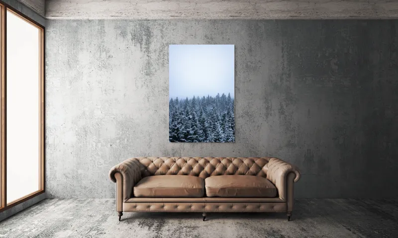 Tablou Canvas, "Iarna liniștită în pădurea de brazi", Copaci, Zăpadă, Ceață, Frig, Natură, Iarnă, Calm, Serenitate, 100 x 150 cm – poza 6