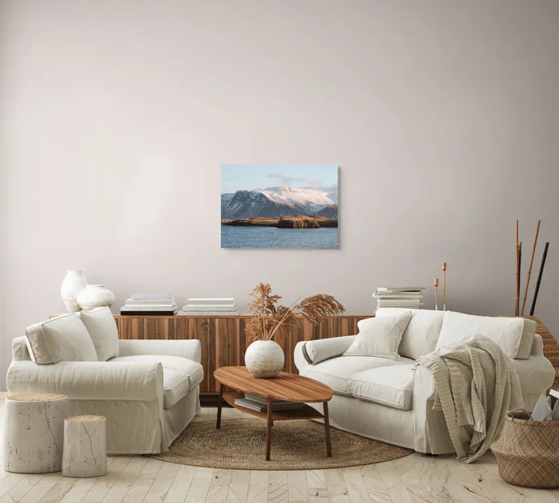 Tablou Canvas, "Vârtej de munte și apă liniștită", Munți, Zăpadă, Apă, Cer, Stâncă, Câmpie, Orizont, Lumină, Natură., 70 x 50 cm – poza 6