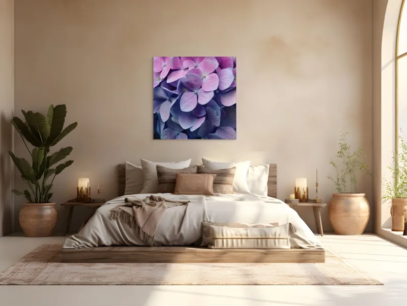 Tablou Canvas, "Strălucirea delicată a hortensiilor mov", Flori, Hortensii, Roz, Violet, Delicat, Petale, Frumusețe, Natură, Proaspăt, Culoare, 100 x 100 cm – poza 4