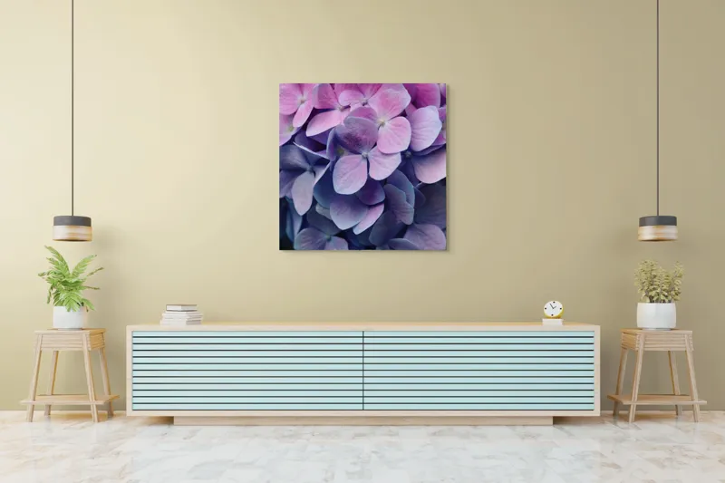 Tablou Canvas, "Strălucirea delicată a hortensiilor mov", Flori, Hortensii, Roz, Violet, Delicat, Petale, Frumusețe, Natură, Proaspăt, Culoare, 100 x 100 cm – poza 5