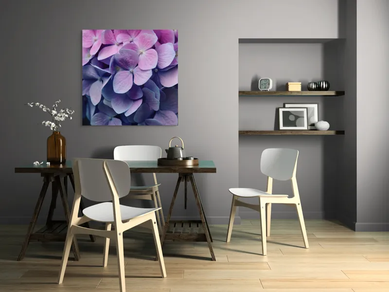 Tablou Canvas, "Strălucirea delicată a hortensiilor mov", Flori, Hortensii, Roz, Violet, Delicat, Petale, Frumusețe, Natură, Proaspăt, Culoare, 100 x 100 cm – poza 6
