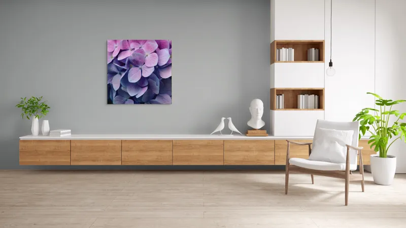 Tablou Canvas, "Strălucirea delicată a hortensiilor mov", Flori, Hortensii, Roz, Violet, Delicat, Petale, Frumusețe, Natură, Proaspăt, Culoare, 100 x 100 cm – poza 8