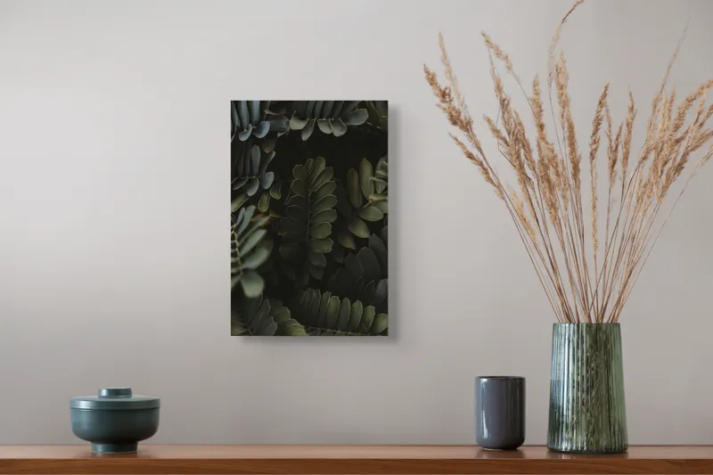 Tablou Canvas, "Misterul frunzișului întunecat verde pădure", Frunze, Verde, Textură, Natură, Umbre, Detalii, Vegetație, 26 x 39 cm – poza 5