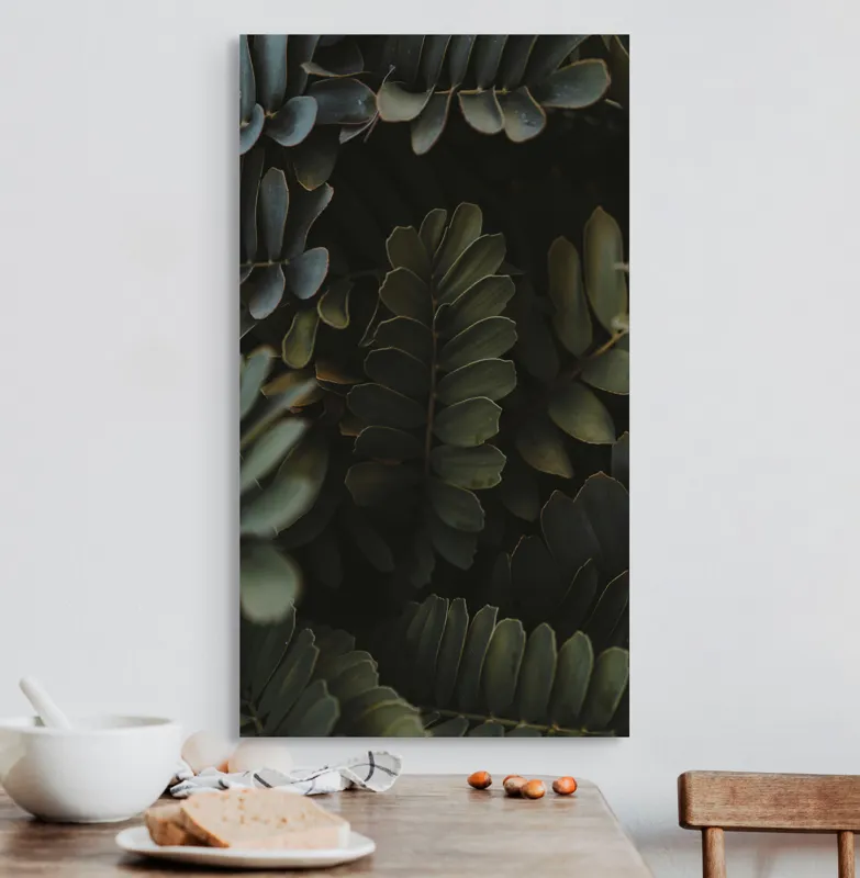 Tablou Canvas, "Misterul frunzișului întunecat verde pădure", Frunze, Verde, Textură, Natură, Umbre, Detalii, Vegetație, 50 x 90 cm – poza 3