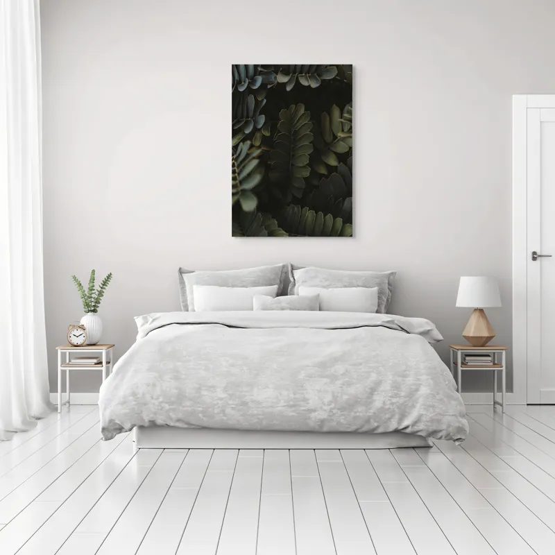 Tablou Canvas, "Misterul frunzișului întunecat verde pădure", Frunze, Verde, Textură, Natură, Umbre, Detalii, Vegetație, 70 x 100 cm – poza 3