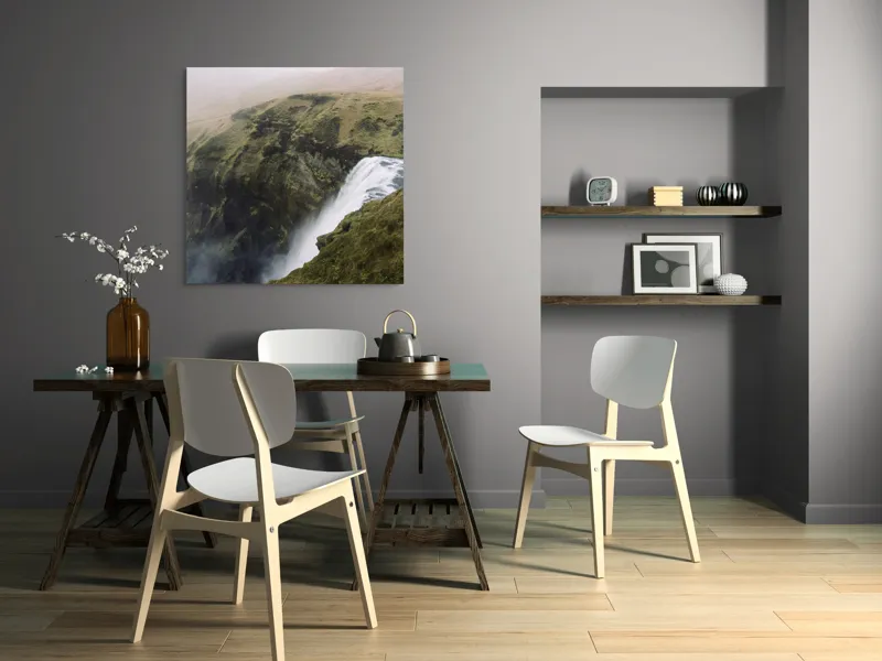 Tablou Canvas, "Cascada izbucnind din stânci verzi", Apă, Cascadă, Ceață, Iarbă, Natură, Panta, Prăpastie, Scurgere, Umed, Verde, 100 x 100 cm – poza 6