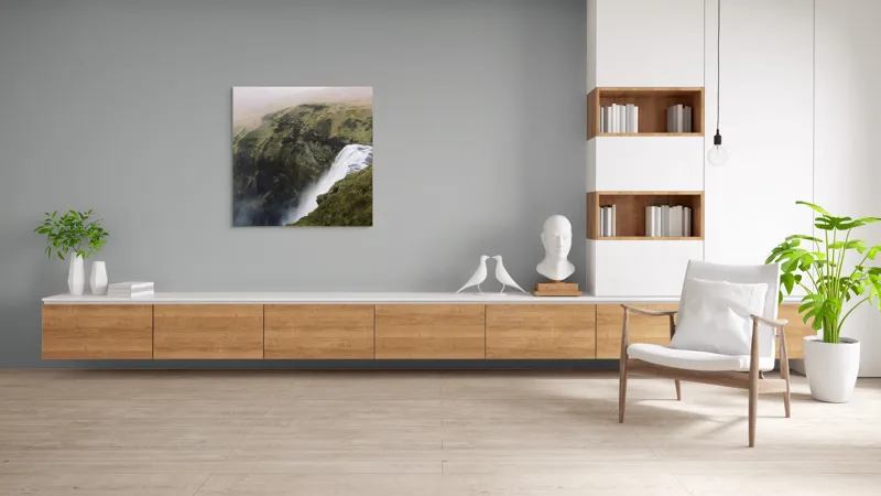 Tablou Canvas, "Cascada izbucnind din stânci verzi", Apă, Cascadă, Ceață, Iarbă, Natură, Panta, Prăpastie, Scurgere, Umed, Verde, 100 x 100 cm – poza 8