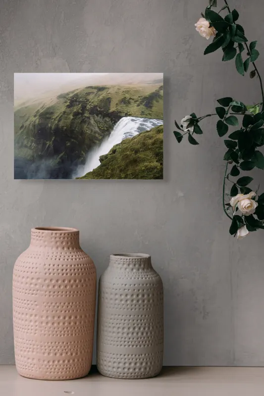 Tablou Canvas, "Cascada izbucnind din stânci verzi", Apă, Cascadă, Ceață, Iarbă, Natură, Panta, Prăpastie, Scurgere, Umed, Verde, 54 x 39 cm – poza 8