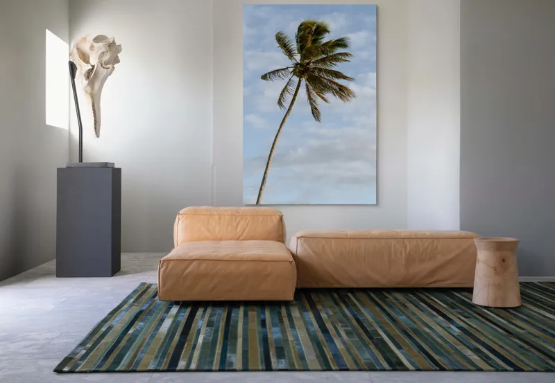 Tablou Canvas, "Palmier în adierea vântului tropical", Palmier, Albastru, Nori, Vânt, Seară, 100 x 150 cm – poza 7