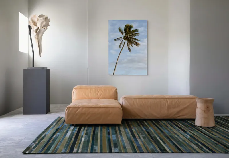 Tablou Canvas, "Palmier în adierea vântului tropical", Palmier, Albastru, Nori, Vânt, Seară, 70 x 100 cm – poza 7