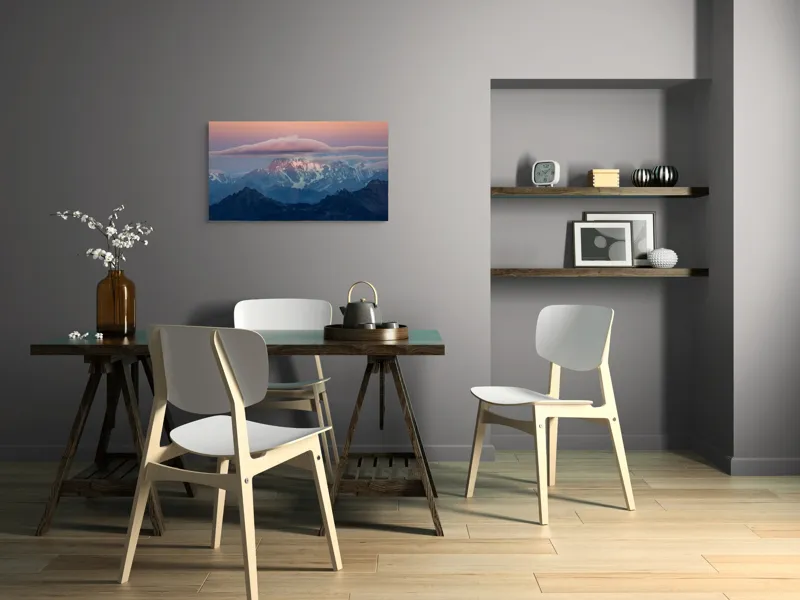 Tablou Canvas, "Vârfuri montane sub cerul înnorat", Munte, Nori, Apus, Cer, Peisaj, Stânci, Întinderi, Zăpadă, Vârfuri, Straturi, 90 x 50 cm – poza 3