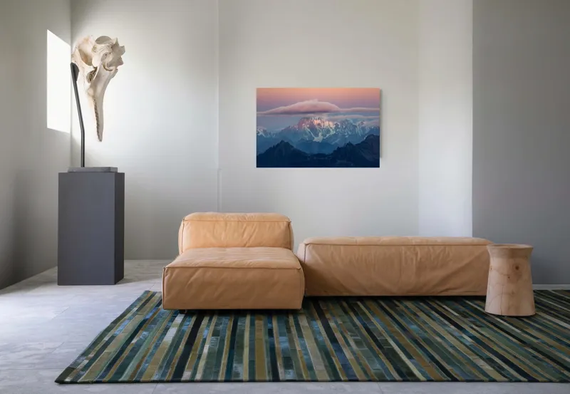 Tablou Canvas, "Vârfuri montane sub cerul înnorat", Munte, Nori, Apus, Cer, Peisaj, Stânci, Întinderi, Zăpadă, Vârfuri, Straturi, 90 x 50 cm – poza 8