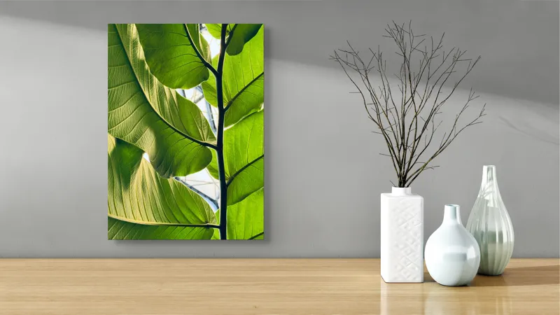 Tablou Canvas, "Frumusețea verde a naturii tropicale", Verde, Frunzos, Natură, Lumină, Umbre, Detalii, Textură, Vibrant, Frumusețe, Vegetație, 39 x 54 cm – poza 4