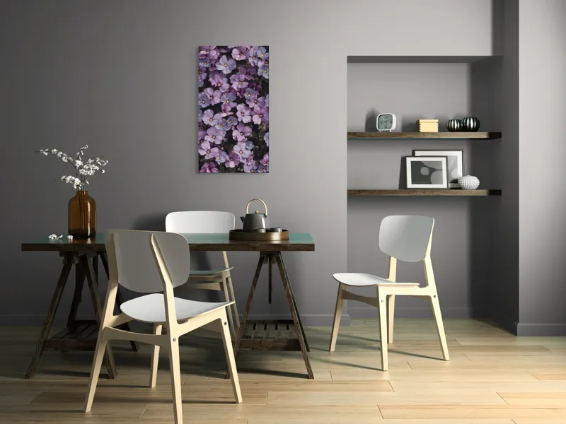Tablou Canvas, "Misterul florilor violet în floriere", Flori, Violet, Petale, Natură, Primăvară, Delicat, Frumusețe, Abundență, Textură, Culoare, 50 x 90 cm – poza 4