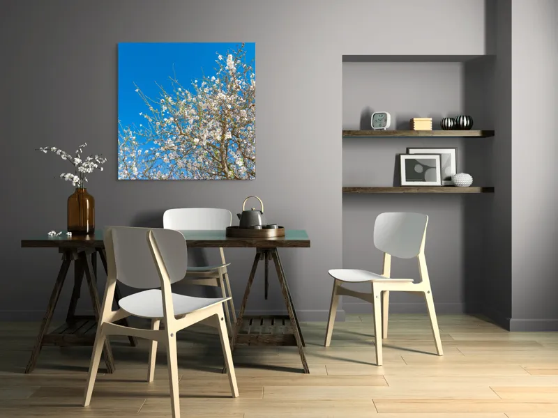 Tablou Canvas, "Pom înflorit sub cer senin", Floare, Cer, Albastru, Crenguțe, Primăvară, Alb, Natură, Frumusețe, Delicat, Arbore, 100 x 100 cm – poza 6