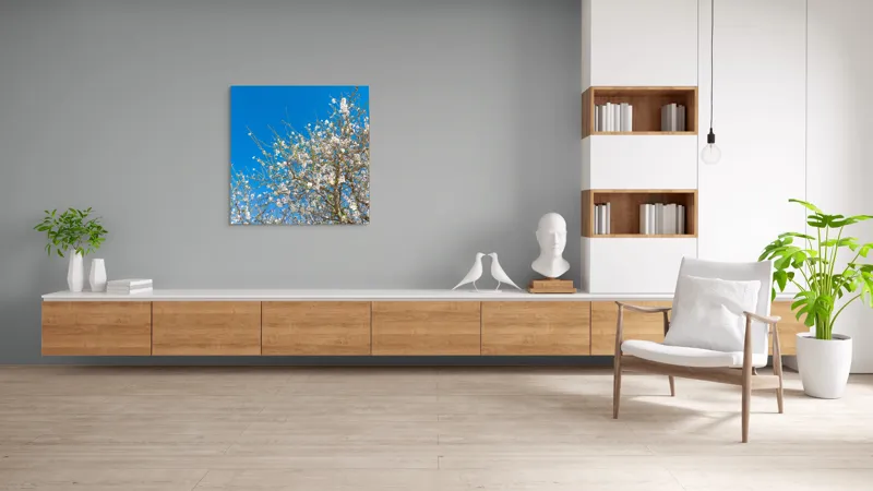 Tablou Canvas, "Pom înflorit sub cer senin", Floare, Cer, Albastru, Crenguțe, Primăvară, Alb, Natură, Frumusețe, Delicat, Arbore, 100 x 100 cm – poza 8